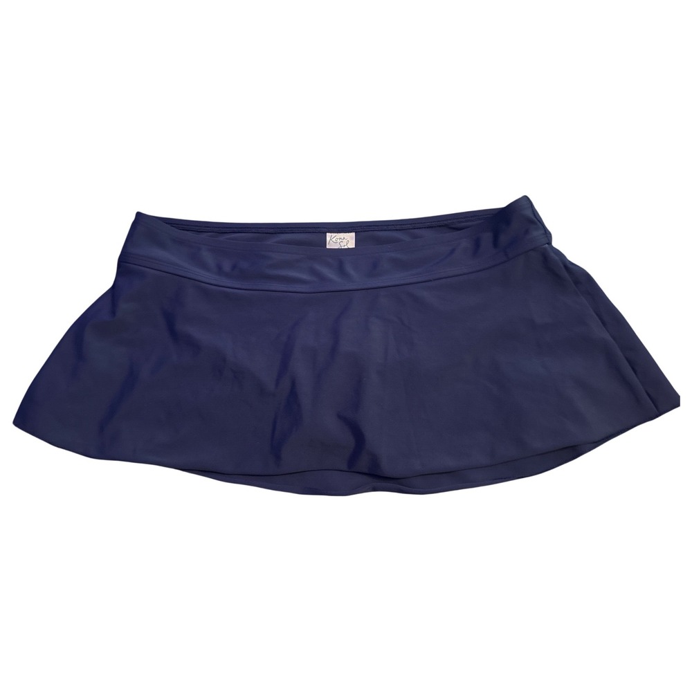 Kona Sol Navy Blue High Coverage Swim Skirt Built-In Brief Swimsuit Bottom L